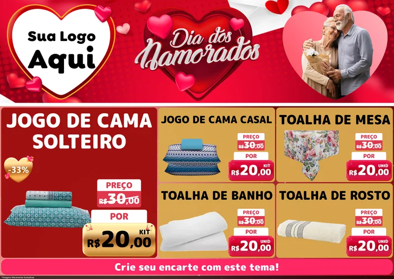 Modelo de Encarte para Encarte A4 Horizontal com o tema Dia Dos Namorados para Cama, Mesa e Banho