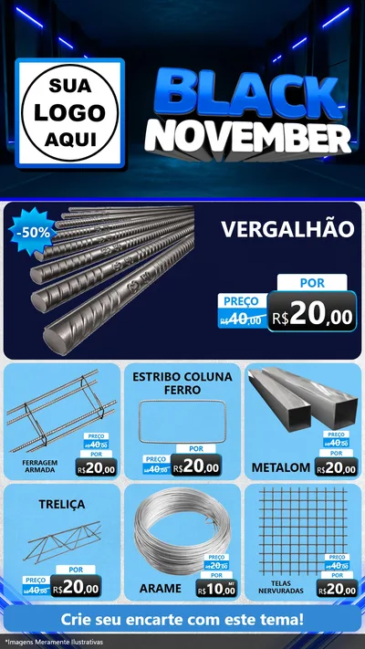 Modelo de Rede Social para Stories com o tema Black November para Ferragens