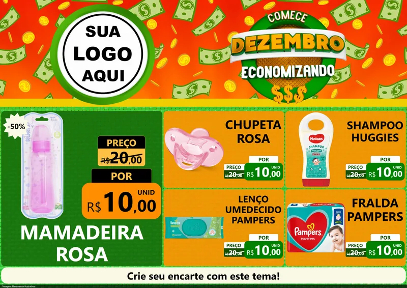 Modelo de Encarte para Encarte A4 Horizontal com o tema Comece Dezembro Economizando para Bebês