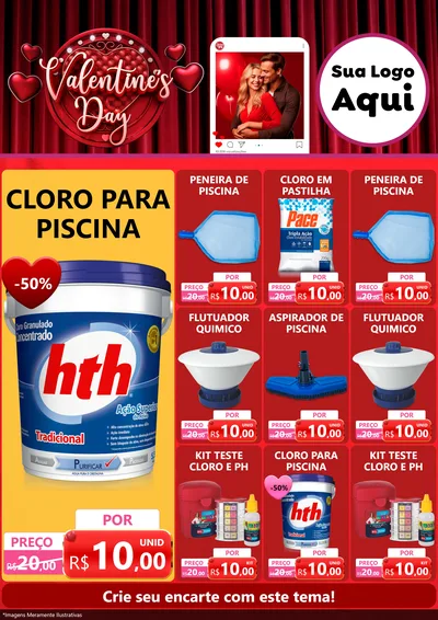 Modelo de Encarte para Encarte A4 Vertical com o tema Valentine's Day para Produtos para Piscina
