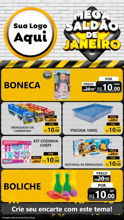 Modelo de TV para TV Vertical com o tema Mega Saldão de Janeiro para Brinquedos