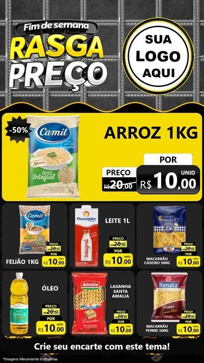Modelo de Rede Social para Stories com o tema Fim de Semana Rasga Preço para Supermercado