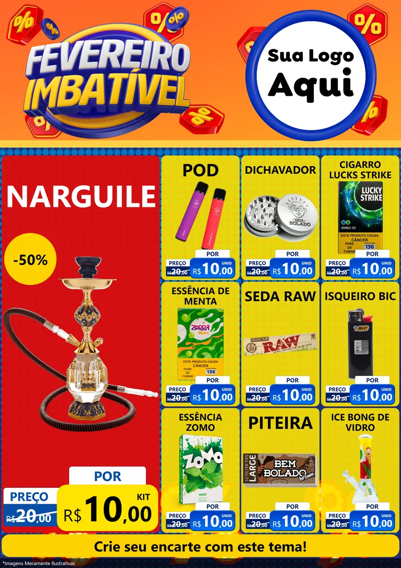 Modelo de Encarte para Encarte A4 Vertical com o tema Fevereiro Imbatível para Tabacaria
