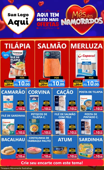 Modelo de Encarte para Encarte Grande com o tema Mês dos Namorados para Peixaria