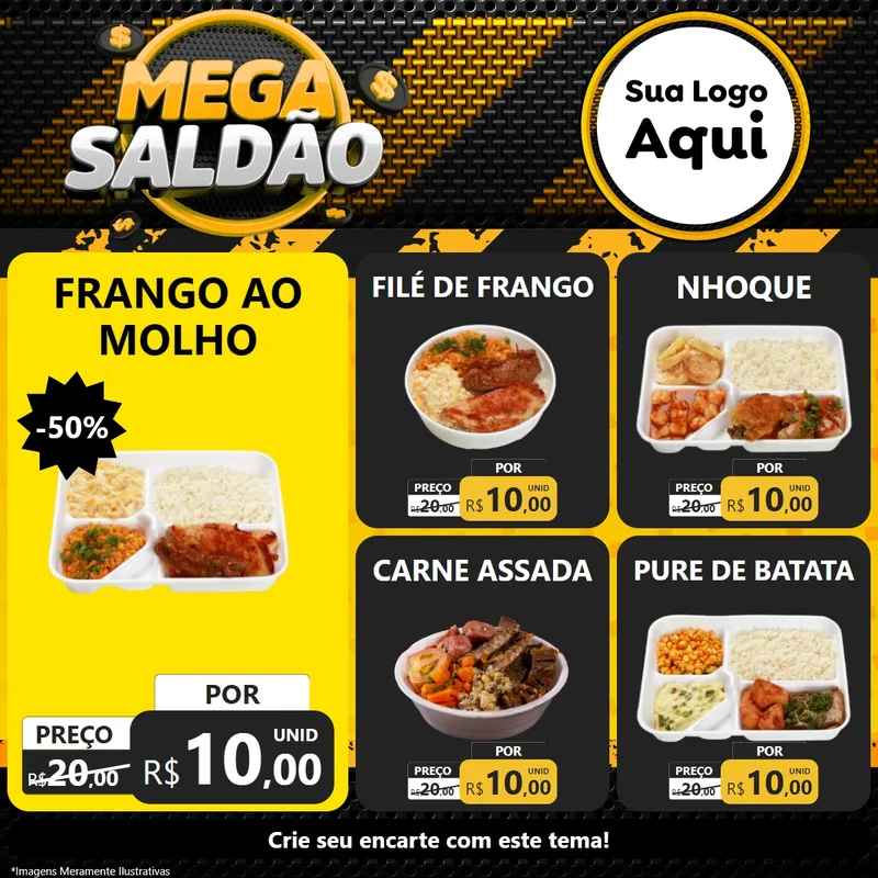 Modelo de Rede Social para Feed Facebook com o tema Mega Saldão para Restaurante
