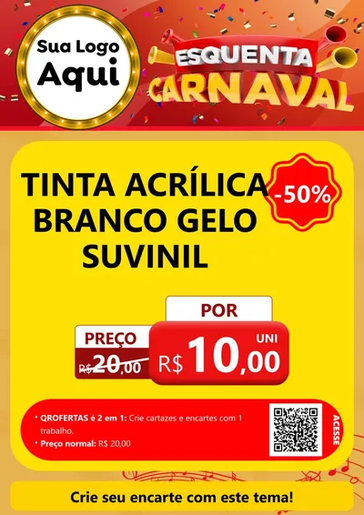 Modelo de Cartaz para Cartaz A4 Vertical com o tema Esquenta Carnaval para Tintas e Ferramentas