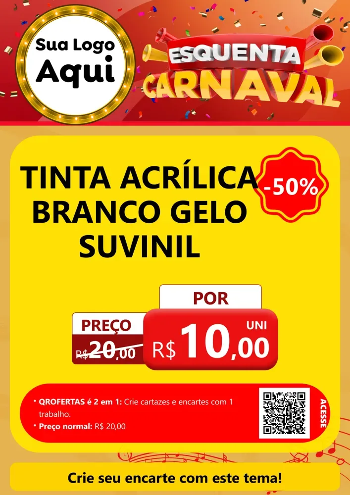 Modelo de Cartaz para Cartaz A4 Vertical com o tema Esquenta Carnaval para Tintas e Ferramentas