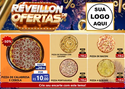 Modelo de Encarte para Encarte A4 Horizontal com o tema Réveillon de Ofertas para Pizzaria