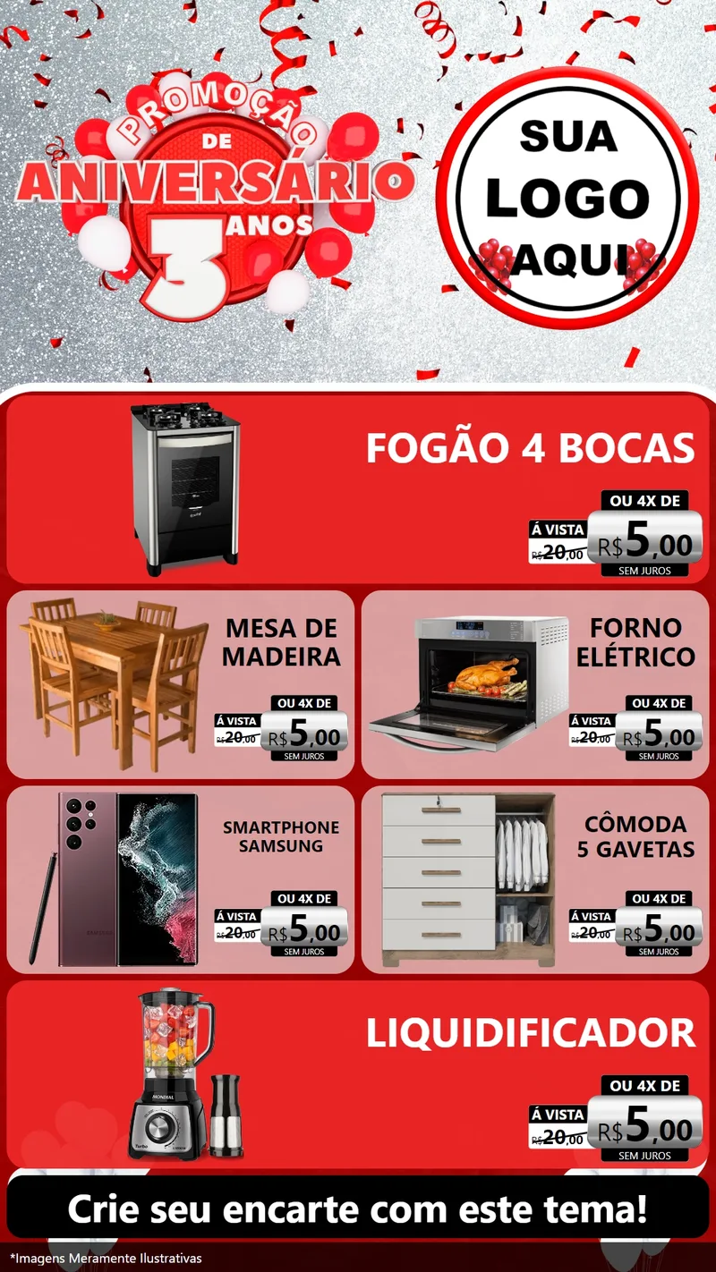Modelo de TV para TV Vertical com o tema Promoção de Aniversário - 3 Anos para Móveis e Eletro