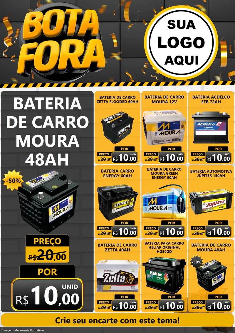 Modelo de Encarte para Encarte A4 Vertical com o tema Bota Fora para Baterias Elétricas
