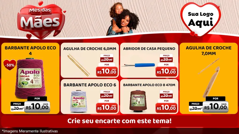 Modelo de TV para TV Horizontal com o tema Mês das Mães para Armarinho e Aviamentos