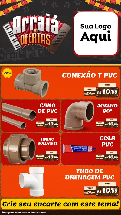 Modelo de TV para TV Vertical com o tema Arraiá de Ofertas - Junina para Tubos e conexões
