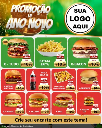Modelo de Rede Social para Feed Instagram com o tema Promoção de Ano Novo para Hamburgueria
