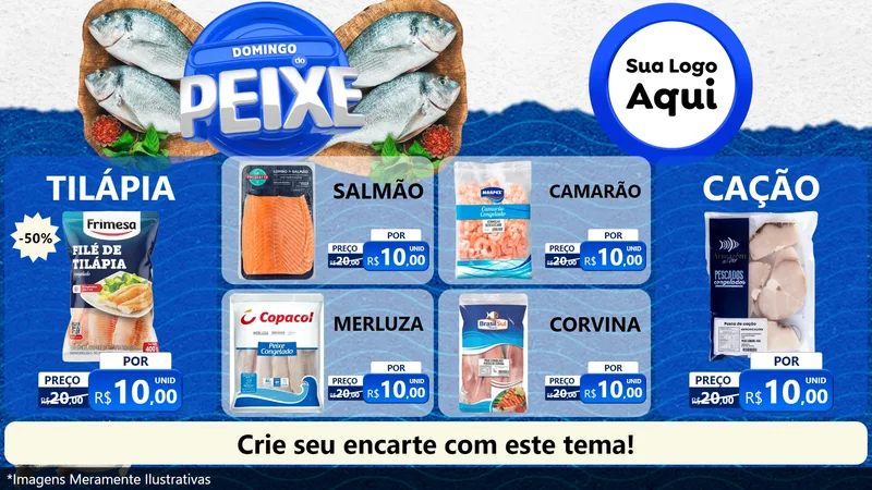 Modelo de TV para TV Horizontal com o tema Domingo do Peixe para Peixaria