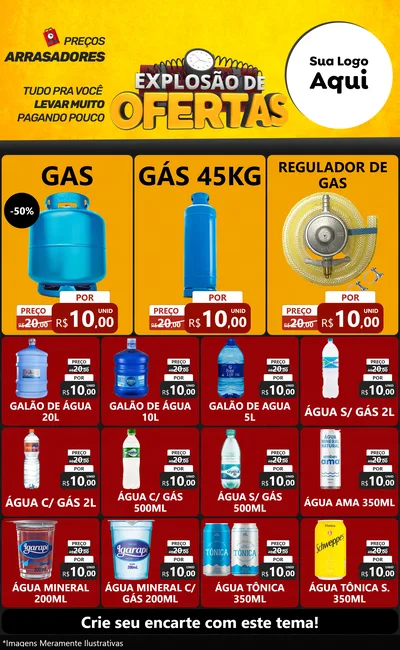 Modelo de Encarte para Encarte Grande com o tema Explosão de Ofertas para Água e gás