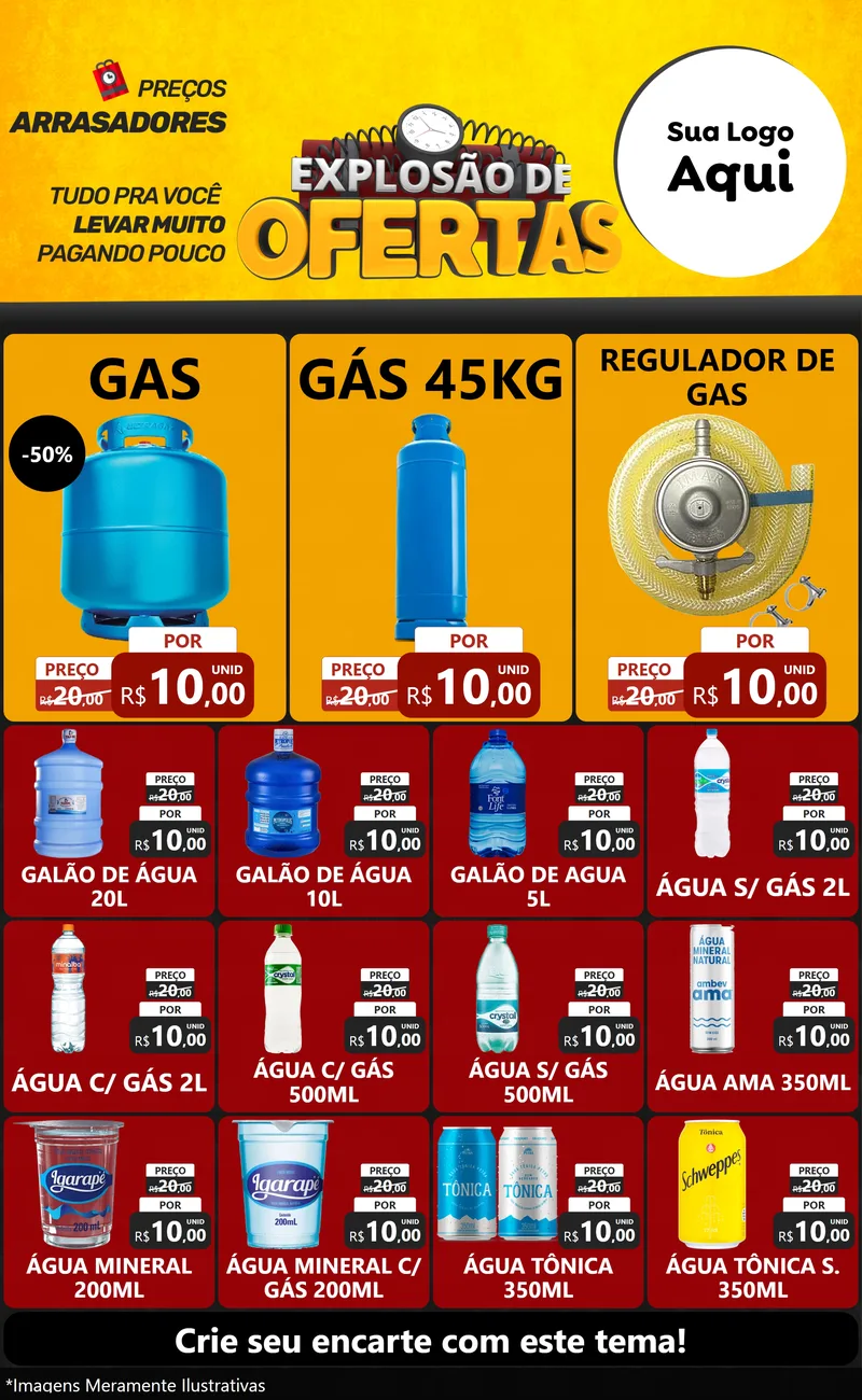 Modelo de Encarte para Encarte Grande com o tema Explosão de Ofertas para Água e gás
