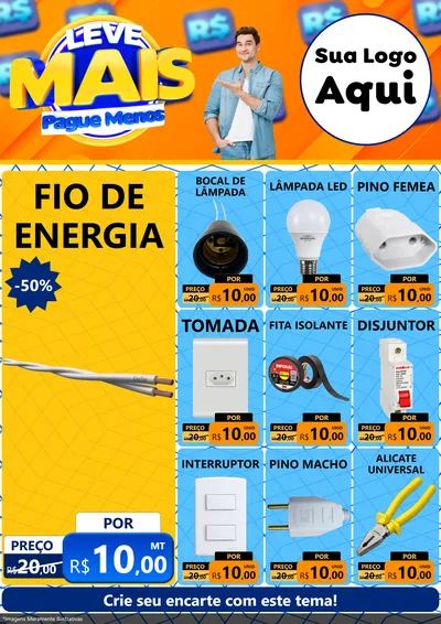 Modelo de Encarte para Encarte A4 Vertical com o tema Leve Mais, Pague Menos para Materiais Elétricos