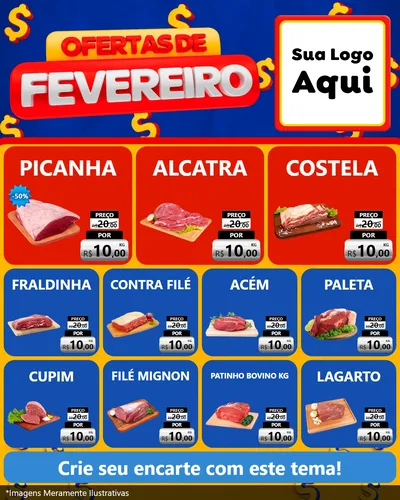 Modelo de Rede Social para Feed Instagram com o tema Ofertas de Fevereiro para Açougue