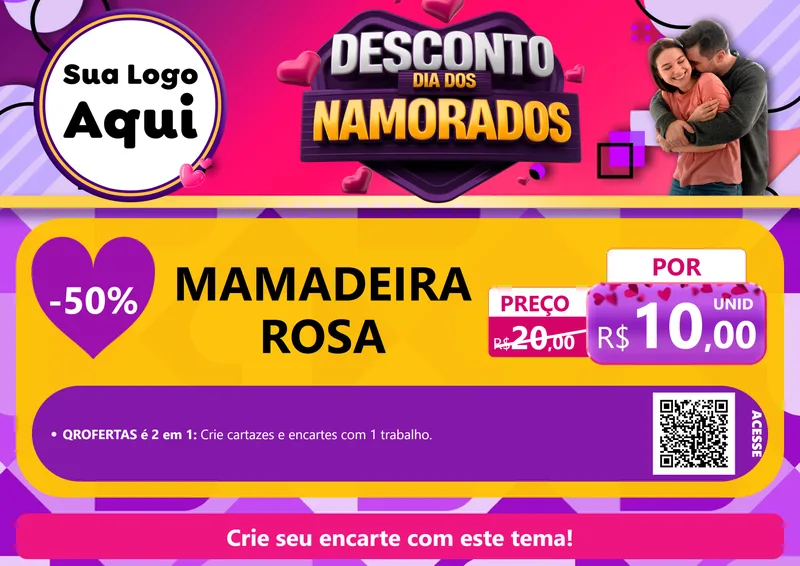 Modelo de Cartaz para Cartaz A4 Horizontal com o tema Desconto Dia dos Namorados para Bebês