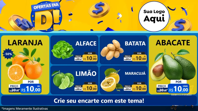 Modelo de TV para TV Horizontal com o tema Ofertas Dia D para Hortifrúti