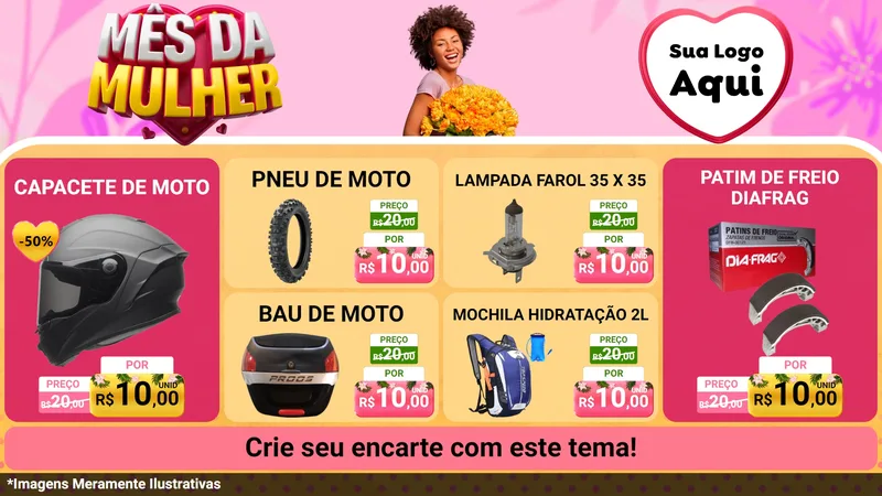 Modelo de TV para TV Horizontal com o tema Mês da Mulher para Moto peças