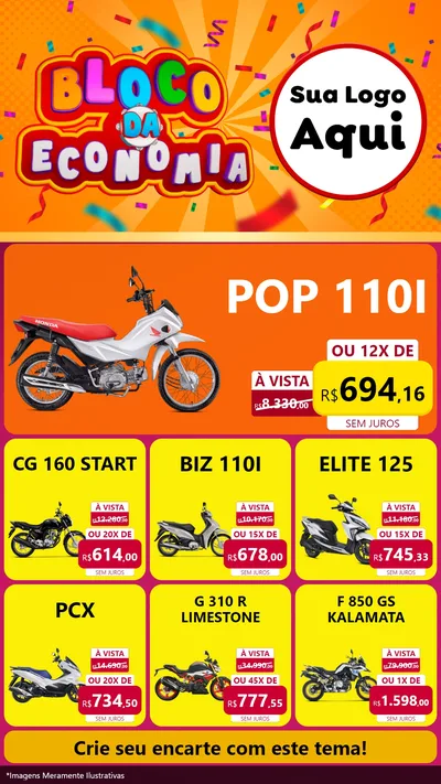 Modelo de Rede Social para Stories com o tema Bloco da Economia para Concessionaria de Motos