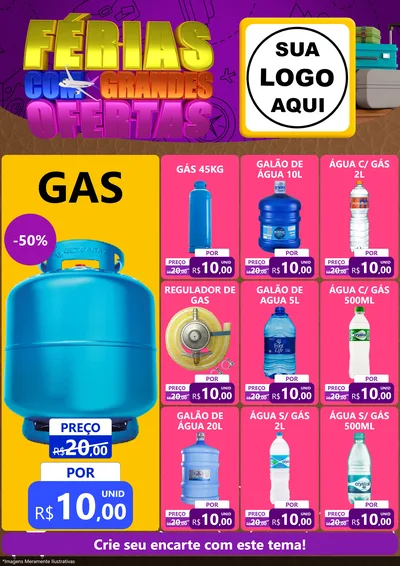 Modelo de Encarte para Encarte A4 Vertical com o tema Férias com Grandes Ofertas para Água e gás