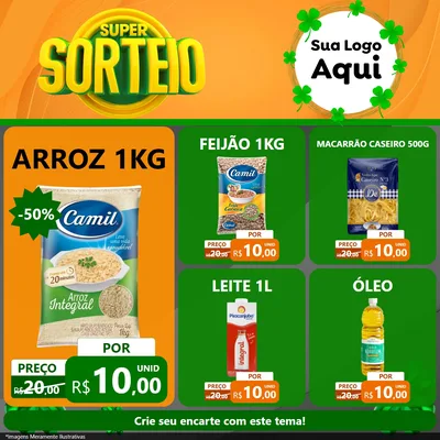 Modelo de Rede Social para Feed Facebook com o tema Super Sorteio para Supermercado