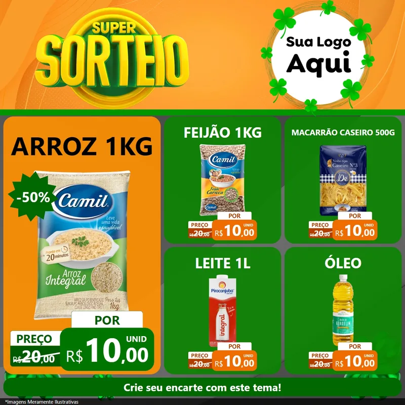 Modelo de Rede Social para Feed Facebook com o tema Super Sorteio para Supermercado