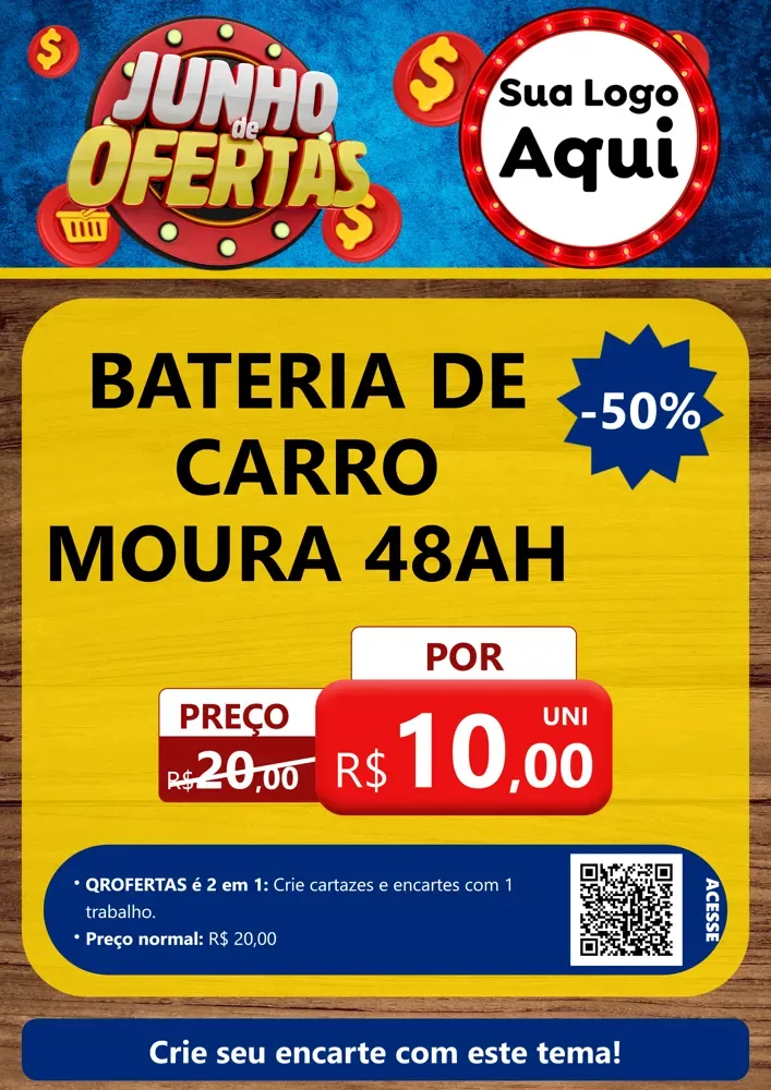 Modelo de Cartaz para Cartaz A4 Vertical com o tema Junho de Ofertas para Baterias Elétricas