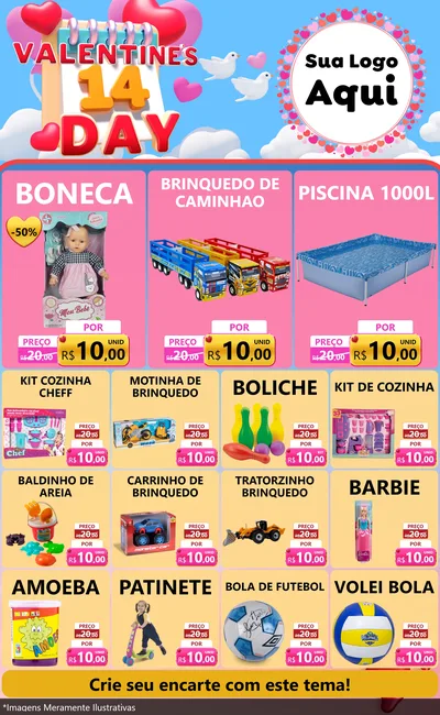 Modelo de Encarte para Encarte Grande com o tema Valentine's Day para Brinquedos