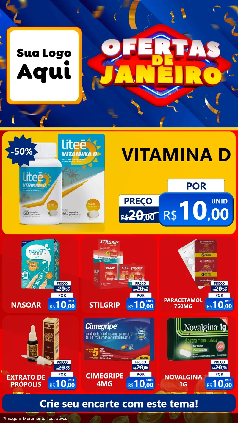 Modelo de Rede Social para Stories com o tema Ofertas de Janeiro para Farmácia