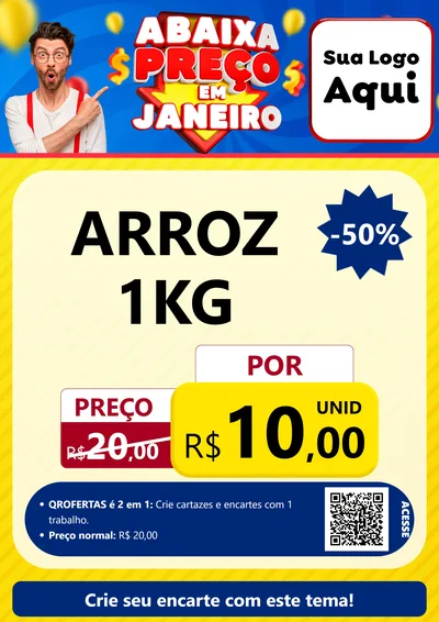Modelo de Cartaz para Cartaz A4 Vertical com o tema Abaixa Preço em Janeiro para Supermercado