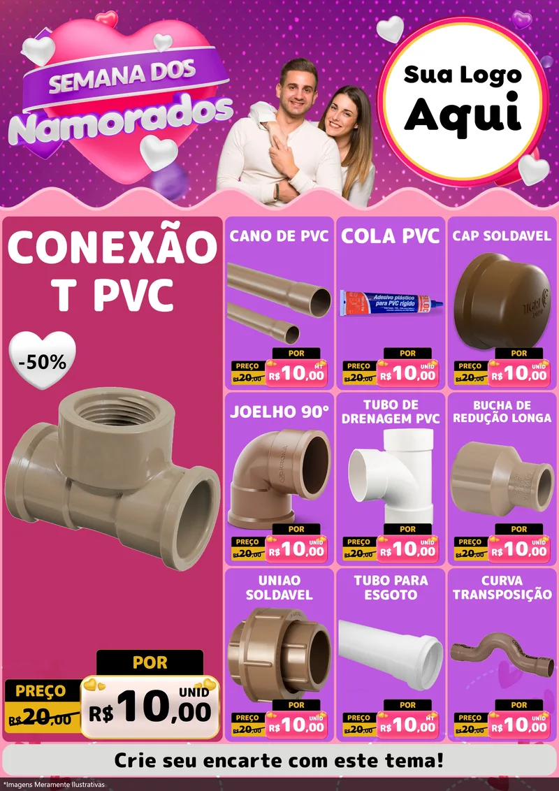 Modelo de Encarte para Encarte A4 Vertical com o tema Semana dos Namorados para Tubos e conexões