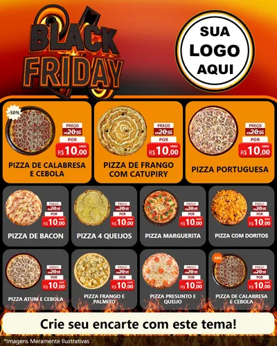 Modelo de Rede Social para Feed Instagram com o tema Black Friday para Pizzaria