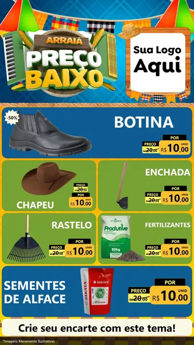Modelo de TV para TV Vertical com o tema Arraiá de Preço Baixo - Junina para Agropecuária