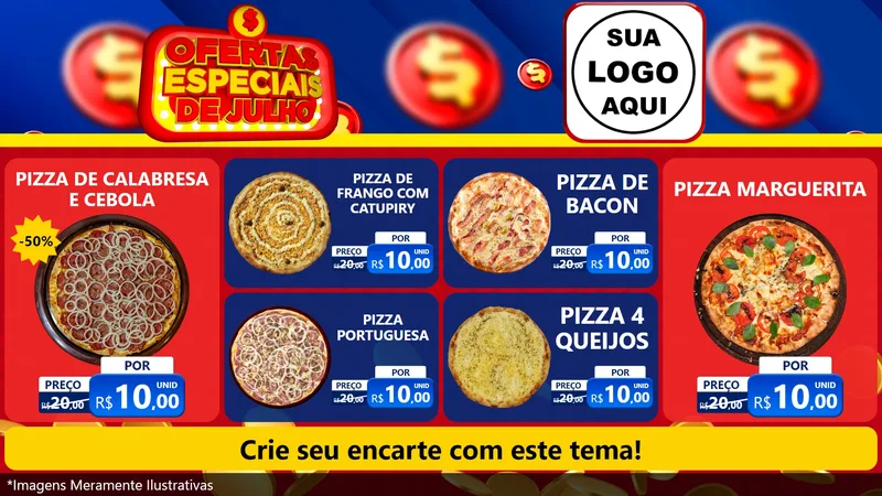 Modelo de TV para TV Horizontal com o tema Ofertas Especiais de Julho para Pizzaria