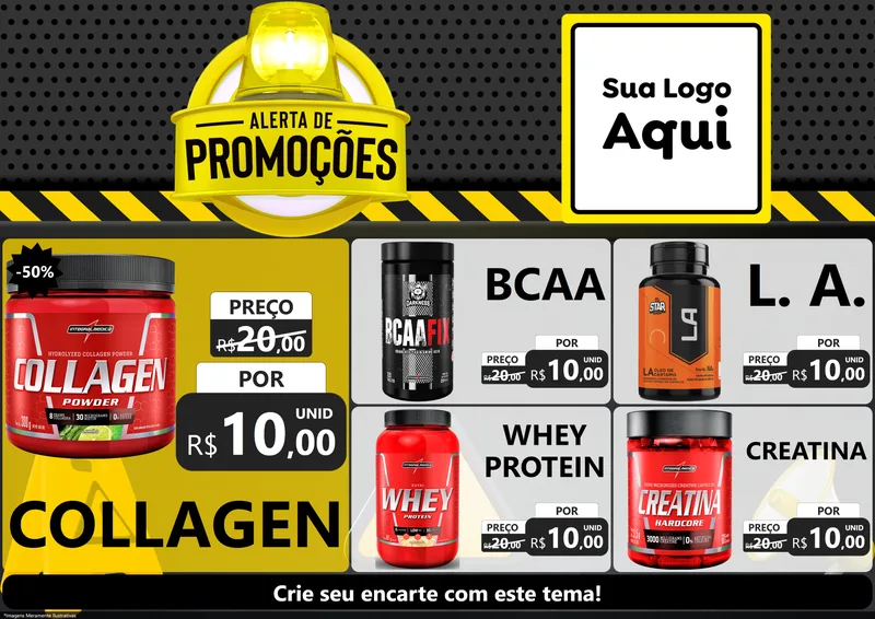 Modelo de Encarte para Encarte A4 Horizontal com o tema Alerta de Promoções para Suplementos alimentares