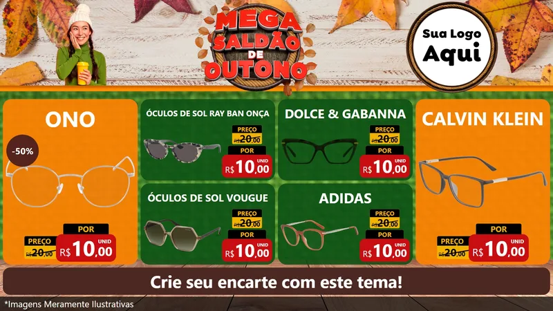 Modelo de TV para TV Horizontal com o tema Mega Saldão de Outono para Óticas