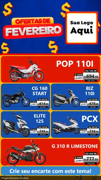 Modelo de TV para TV Vertical com o tema Ofertas de Fevereiro para Concessionaria de Motos