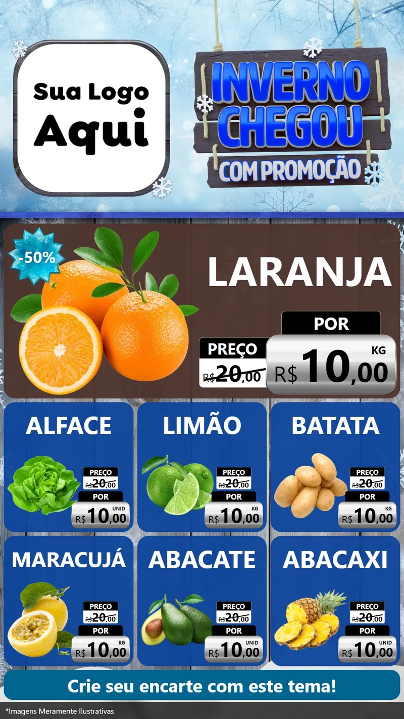 Modelo de Rede Social para Stories com o tema Inverno Chegou Com Promoção para Hortifrúti