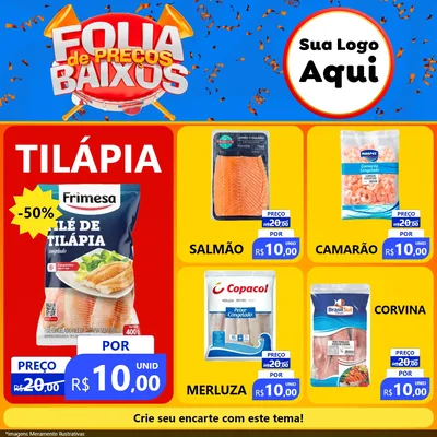 Modelo de Rede Social para Feed Facebook com o tema Folia de Preços Baixos para Peixaria