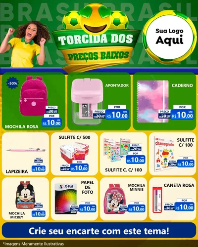 Modelo de Rede Social para Feed Instagram com o tema Torcida dos Preços Baixos - Copa para Papelaria