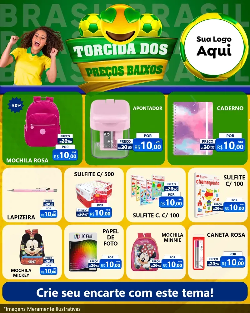 Modelo de Rede Social para Feed Instagram com o tema Torcida dos Preços Baixos - Copa para Papelaria