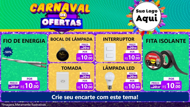 Modelo de TV para TV Horizontal com o tema Carnaval de Ofertas para Materiais Elétricos