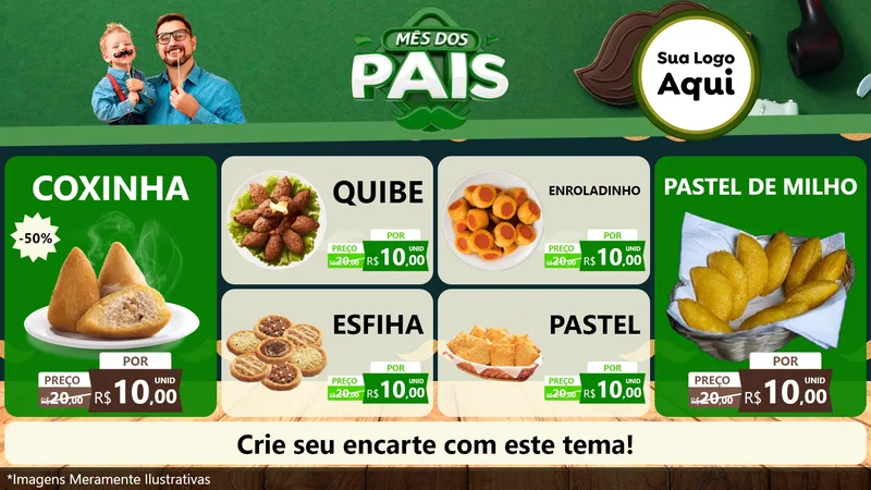 Modelo de TV para TV Horizontal com o tema Mês dos Pais para Salgadaria