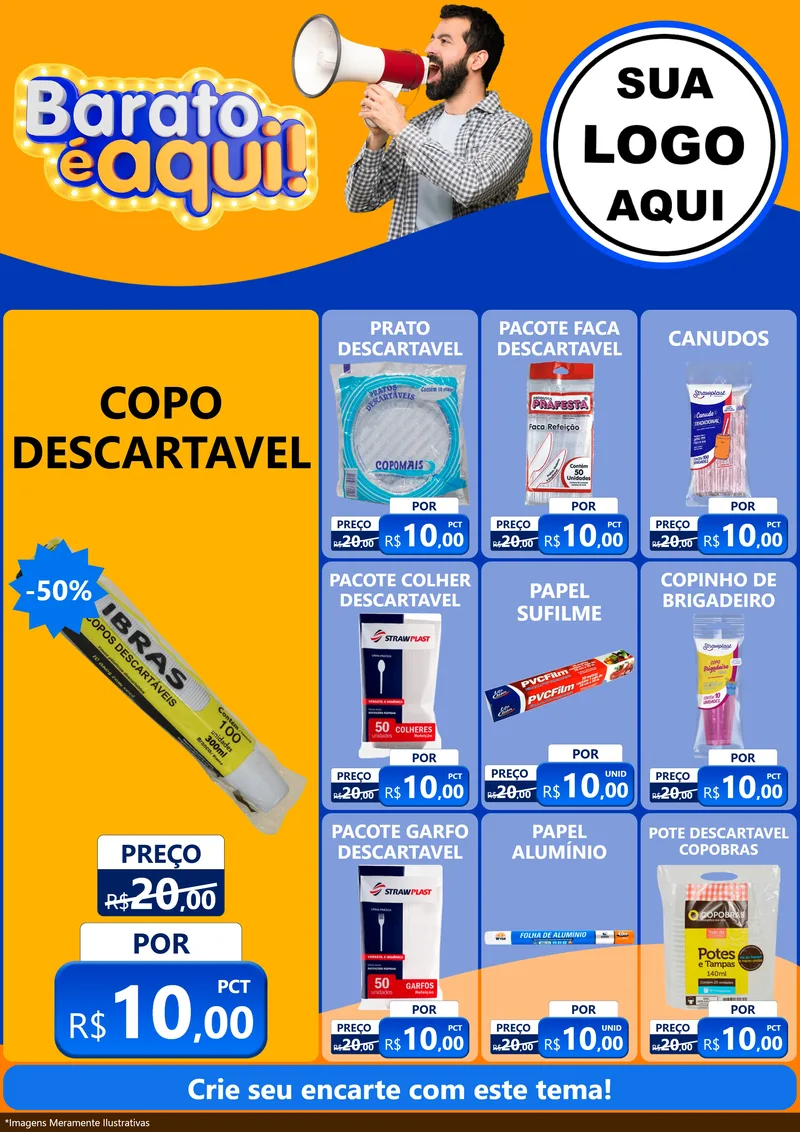Modelo de Encarte para Encarte A4 Vertical com o tema Barato é aqui para Embalagens
