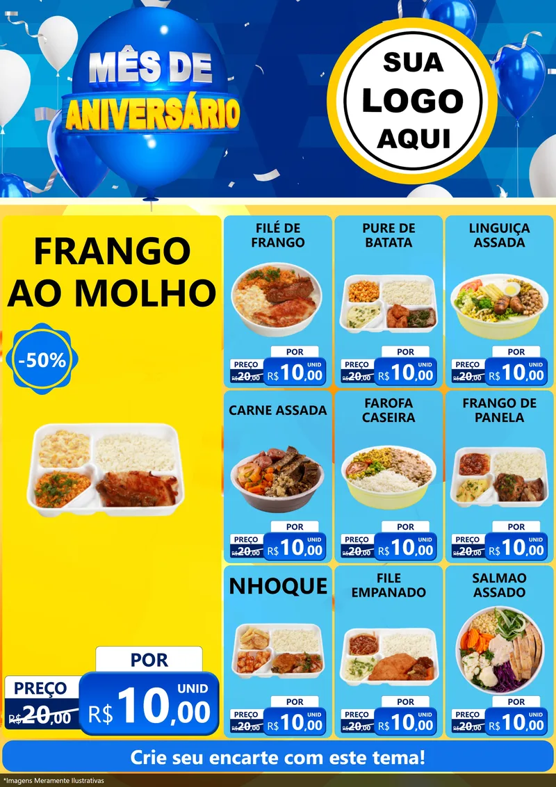 Modelo de Encarte para Encarte A4 Vertical com o tema Mês de Aniversário para Restaurante
