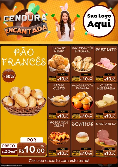 Modelo de Encarte para Encarte A4 Vertical com o tema Cenoura Encantada - Páscoa para Padaria