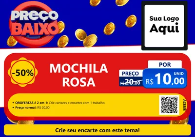 Modelo de Cartaz para Cartaz A4 Horizontal com o tema Preço Baixo para Papelaria
